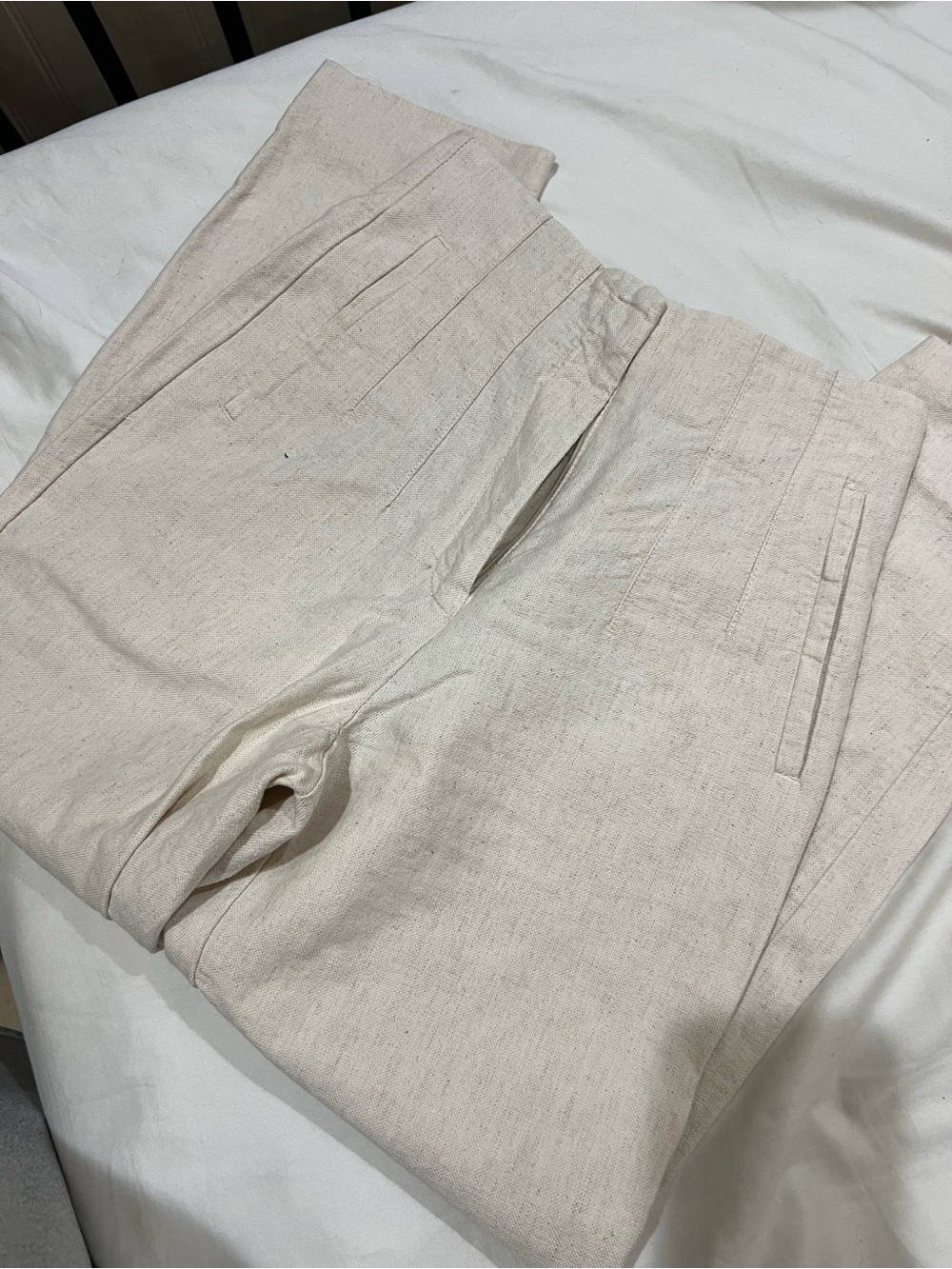 Zara High Waisted Cream Linen-Blend Pants